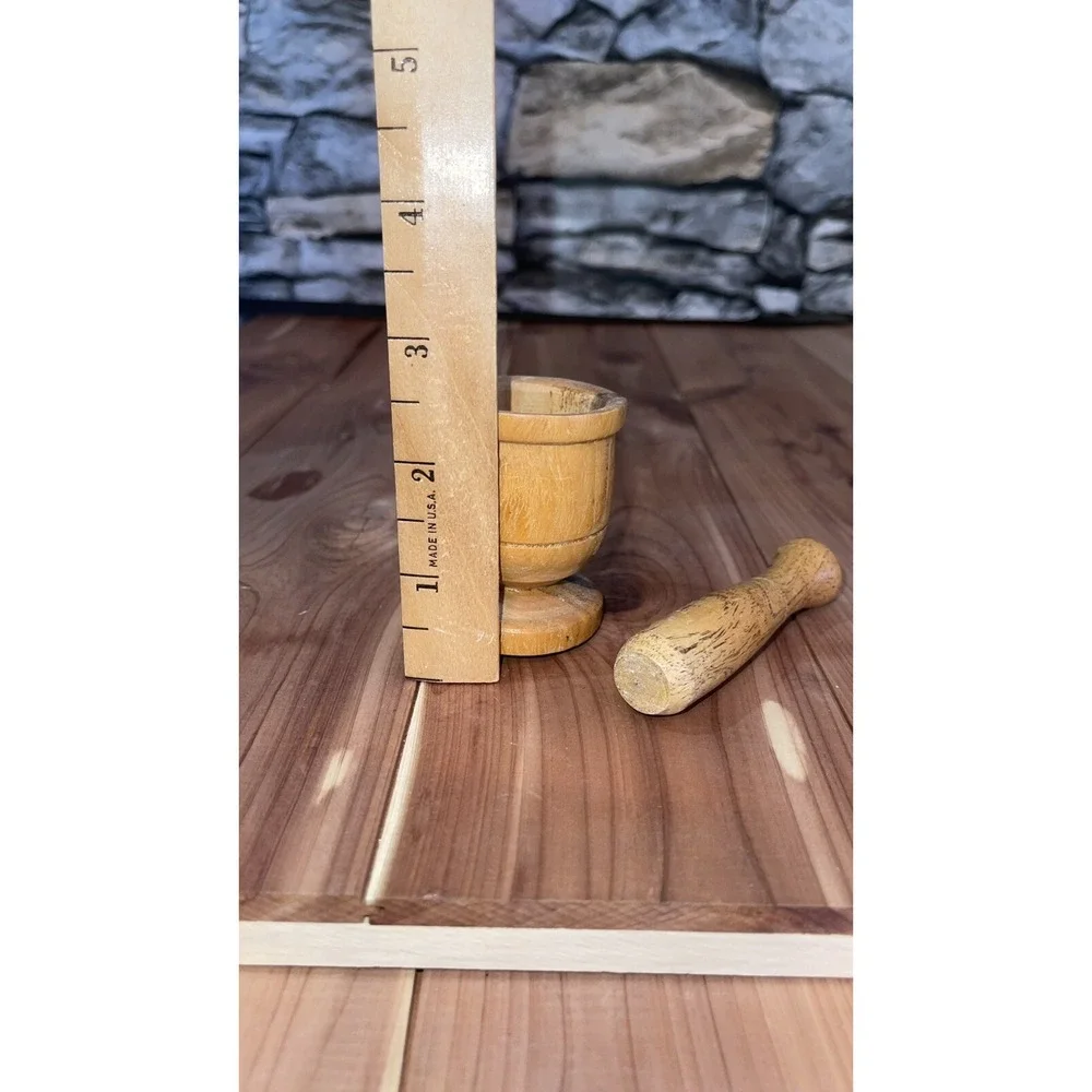 Vintage Miniature Antique Wood Mortar and Pestle Set 2.5